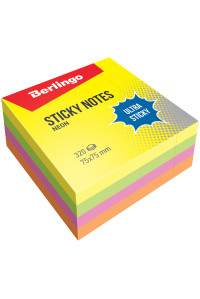 Самоклеящийся блок Berlingo "Ultra Sticky", 75*75мм, 320л, 4 неоновых цвета, LSn_40002
