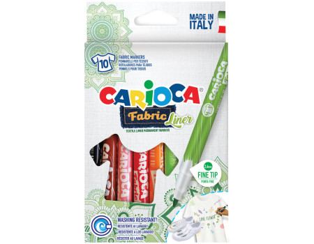 Набор фломастеров для ткани Carioca "Fabric Liner" 10цв., картон. уп., европодвес
