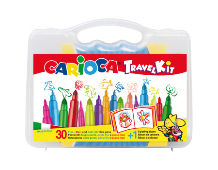 Набор для рисования Carioca 30 фломастеров + раскраска, пластиковая коробка с ручкой