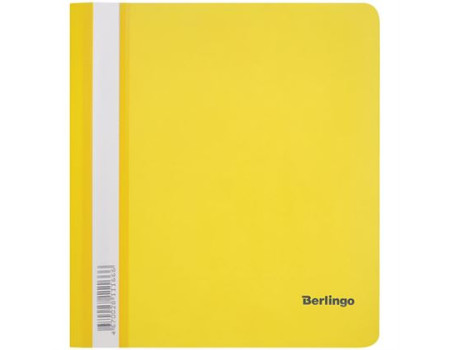 Папка-скоросшиватель пластик. Berlingo, А5, 180мкм, жёлтая с прозр. верхом, индив. ШК