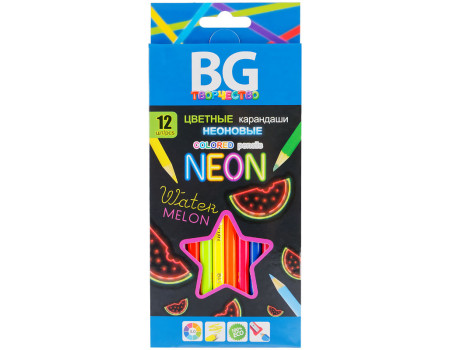 Карандаши цветные BG "Neon", 12цв., 3,0мм, европодвес