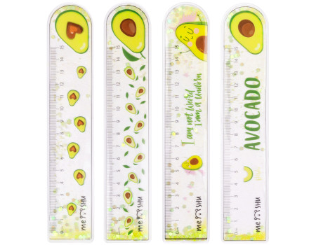Линейка 15 см MESHU "Avocado" ПВХ с блёстками, гибкая, ассорти, европодвес