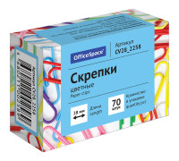 Скрепки 28мм, OfficeSpace, 70шт., цветные, карт. упак., CV28_2258