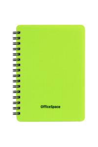 Записная книжка А6 60л. на гребне OfficeSpace "Neon", салатовая пластиковая обложка, Зк6к60грП_35413