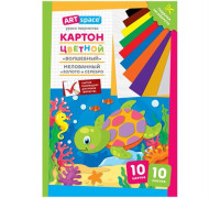 Картон цветной A4, ArtSpace, 10л., 10цв., "Волшебный"(золото,серебро), мелов. в папке, "Черепашка", Нк10-10_28661