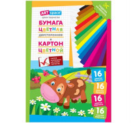 Набор цв. немел.картона 16л. и двусторон.газет.цв.бумаги 16л, A4, ArtSpace, в папке, "Коровка", Нкб16-16_28667