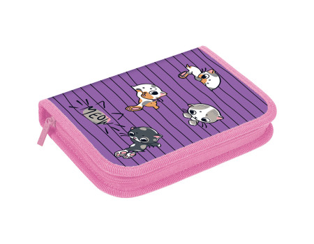 Пенал 1 отделение, 200*140*40 Berlingo "Kittens lilac", 2 откидные секции, полиэстер