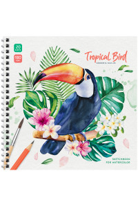 Скетчбук для акварели 20л., 190*190 ArtSpace "Tropical Bird", на гребне, 180г/м2, Сак20грг_38350