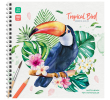 Скетчбук для акварели 20л., 190*190 ArtSpace "Tropical Bird", на гребне, 180г/м2, Сак20грг_38350