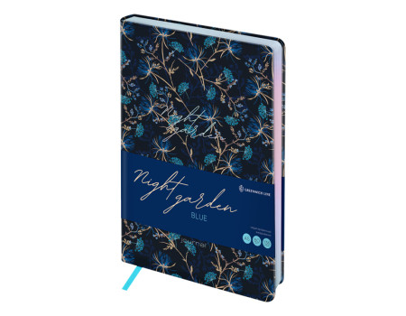 Ежедневник недатированный А5, 136л., кожзам, Greenwich Line "Night garden. Blue", тон. блок