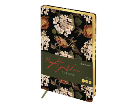 Ежедневник недатированный А5, 136л., кожзам, Greenwich Line "Night garden. Dark olive", тон. блок