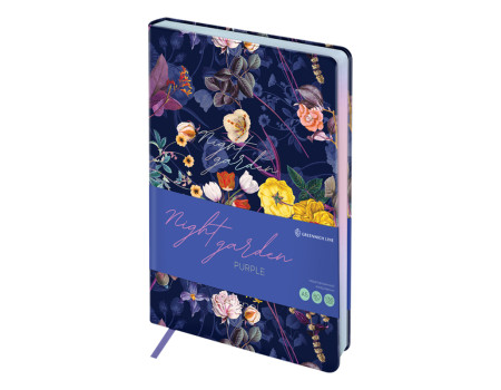 Ежедневник недатированный А5, 136л., кожзам, Greenwich Line "Night garden. Purple", тон. блок