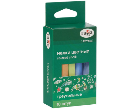 Мелки школьные Гамма, цветные, 10шт., мягкие, треугольные, картонная упаковка, европодвес