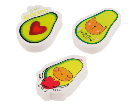 Набор ластиков MESHU "Avocado" 3шт., фигурный, термопластичная резина, 40*30*13мм, пакет, европодвес