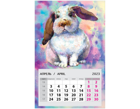 Календарь отрывной на магните 95*145мм, склейка, Арт и Дизайн "Кролик", 2023г.