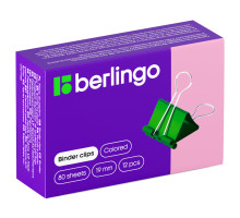 Зажимы для бумаг 19мм, Berlingo, 12шт., цветные, картонная коробка, BC1219f
